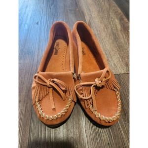 Minnetonka Women's Genuine Suede Leather MOCCASINS Shoes~Size 7.7~RUST Orange~